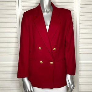 Vintage 90s CASABLANCA Petites Red Wool Blazer Double-Breasted Jacket Gold 4
